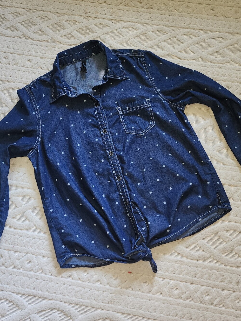 L Seven7 Navy Blue Star-Print Button-Down Shirt